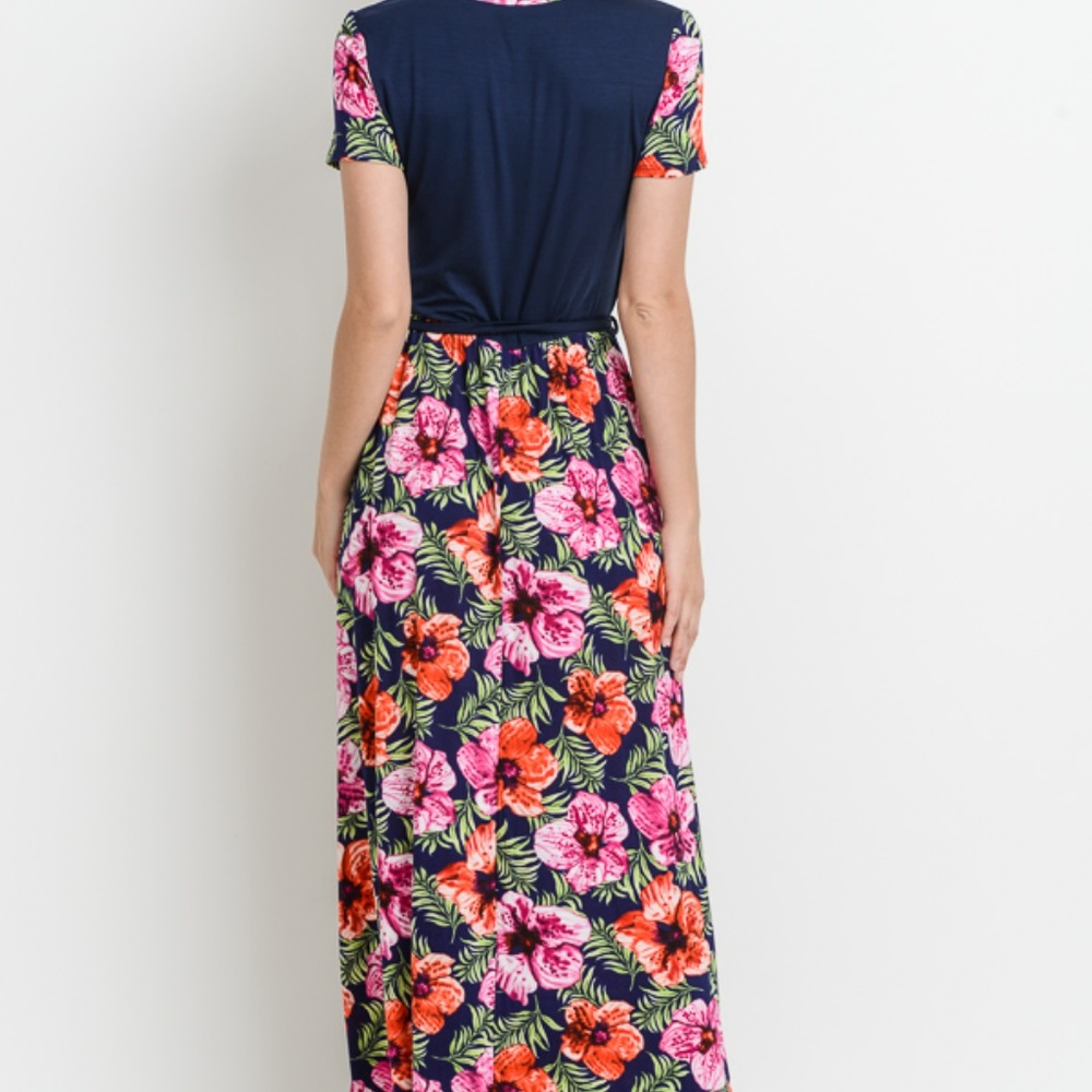 V Neck Long Dresses Maxi Dress navy floral - Picture 3 of 4